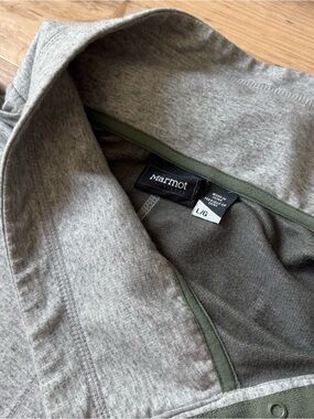 Marmot Womens L Gray Funnel Neck with Snap Pullover Olive Gorpcore Outdoor Cabin